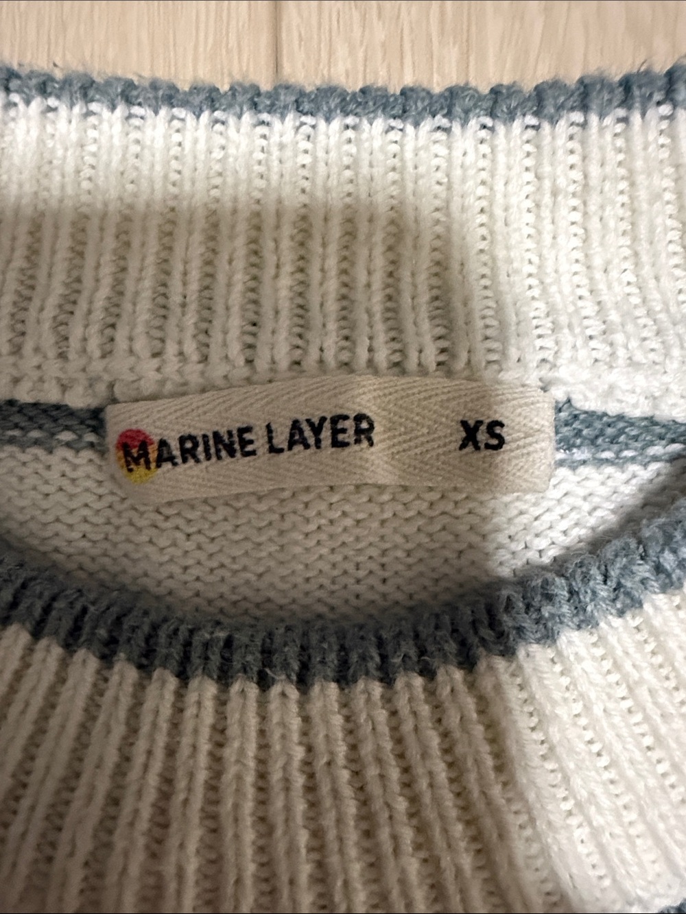 Marine Layer Cream and Sage Striped Crewneck Sweater - Picture 2 of 9